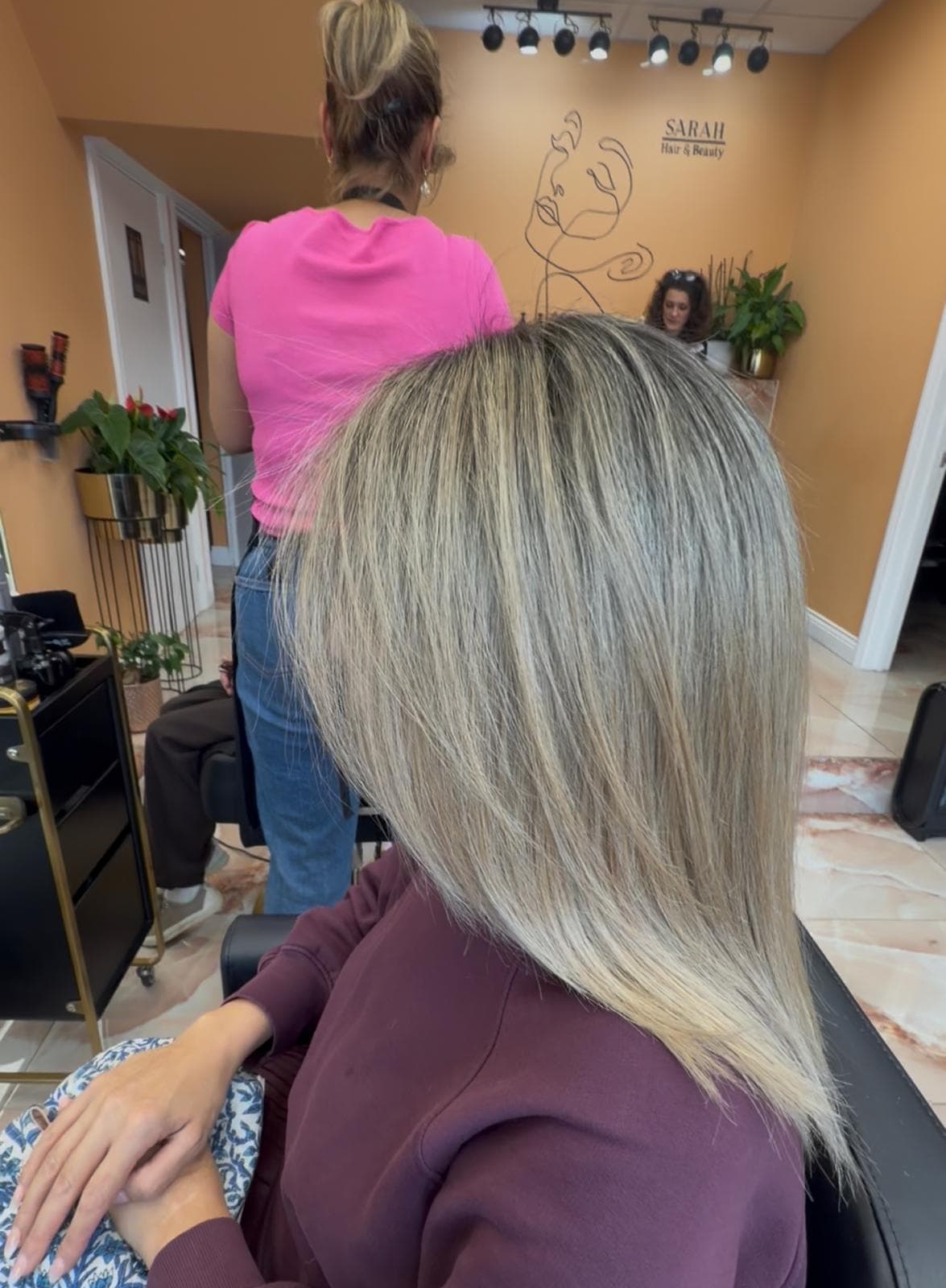 Blonde balayage highlights at Sarah Hair & Beauty salon