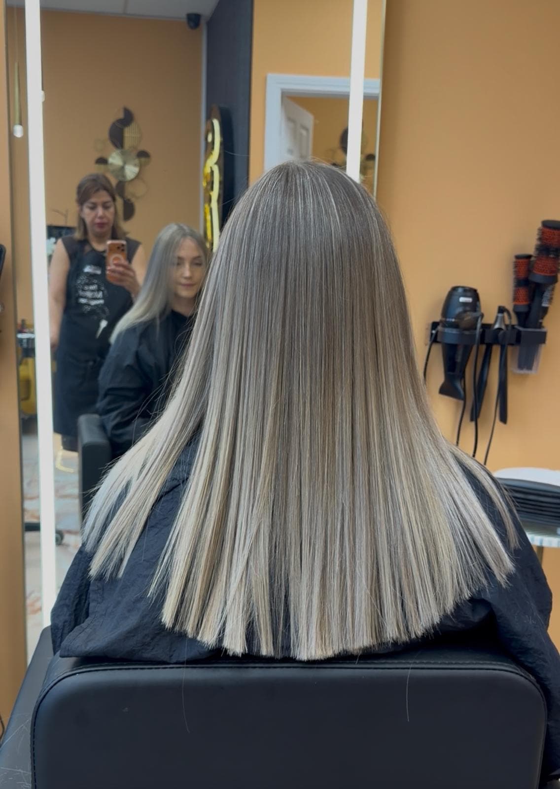 Ash blonde balayage straight finish in Whitley Bay