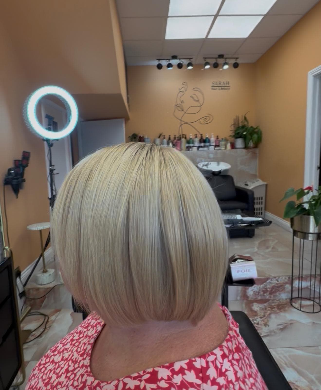 Blonde bob haircut at Sarah Hair & Beauty Whitley Bay
