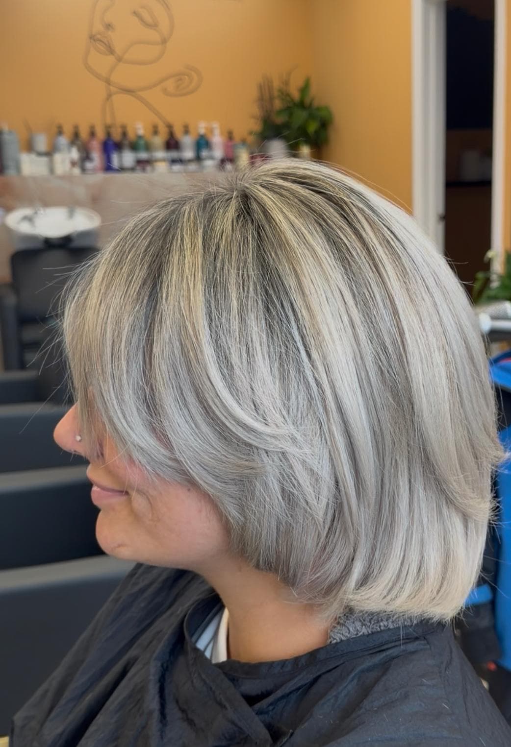 Blonde layered bob haircut in Whitley Bay salon